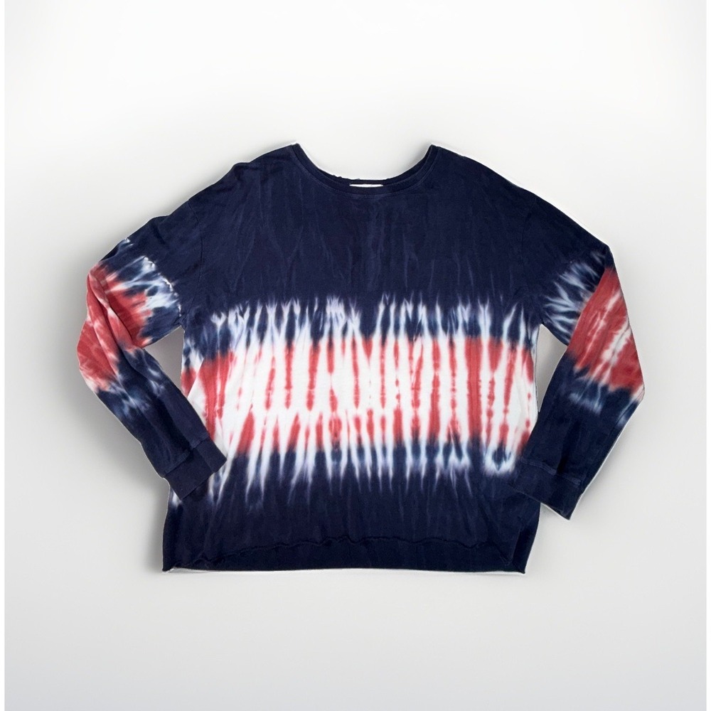 C&C California Long Sleeve Top Tie Dye Blue Red White Women's Size M Raw Hem